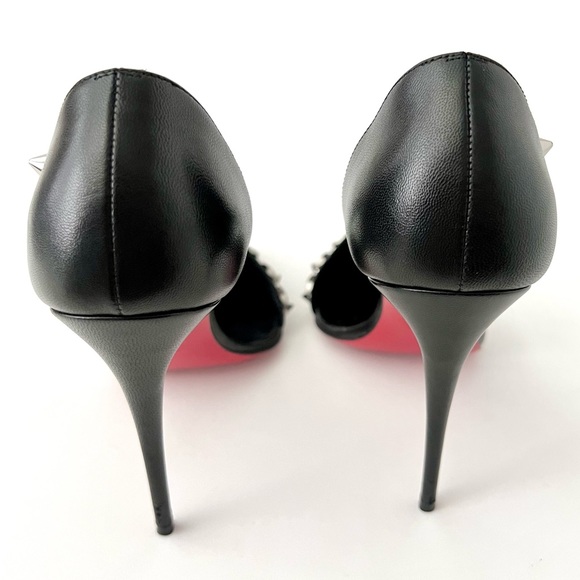 CHRISTIAN LOUBOUTIN | Deomina Chain Black Leather 100 Pumps Heels EU 39 US 9 - Picture 9 of 16